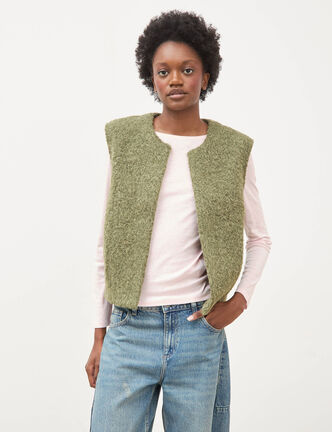 Gilet droit sans manches col rond vert kaki femme