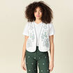 Gilet sans manches brod&eacute; ecru femme