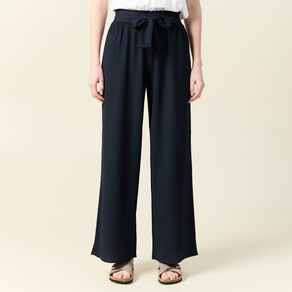 pantalon large fluide noeud bleu marine femme Pantalon large fluide noeud bleu marine femme