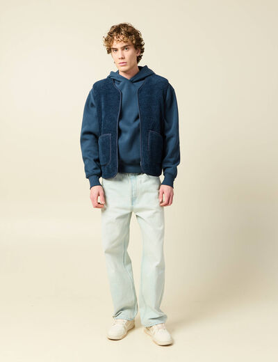 Sweat &agrave; capuche manches longues bleu fonc&eacute; homme