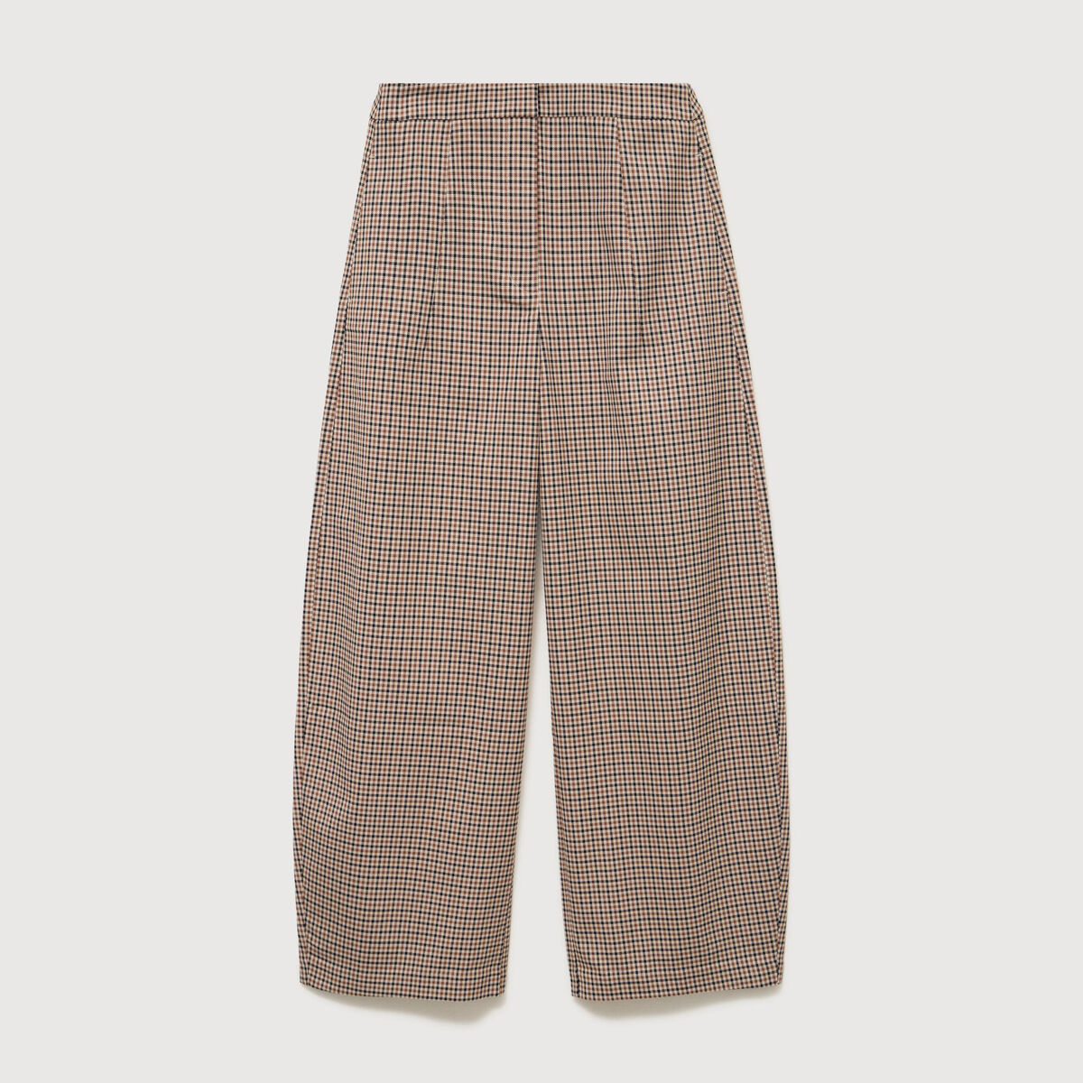 Pantalon barrel bas resserr&eacute; &agrave; carreaux ficelle femme