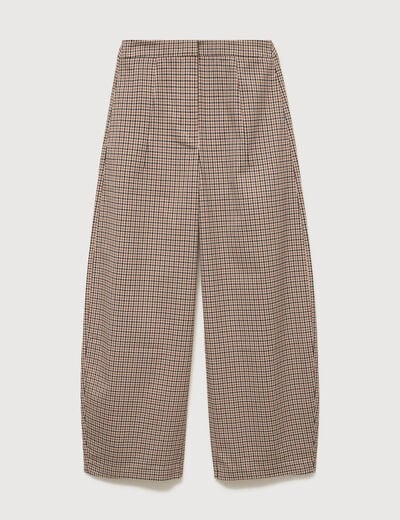 Pantalon barrel bas resserr&eacute; &agrave; carreaux ficelle femme