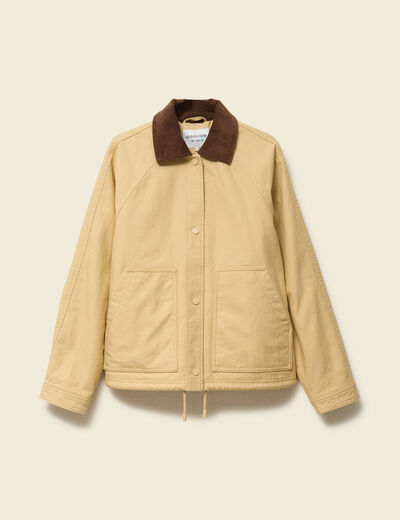 Veste oversize mi-longue en coton beige femme