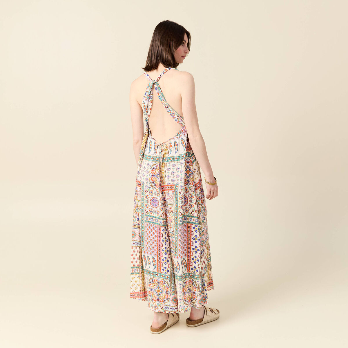 Robe longue évasée fluide blanc femme