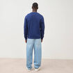 Sweat droit col rond brod&eacute; en coton bleu fonc&eacute; homme