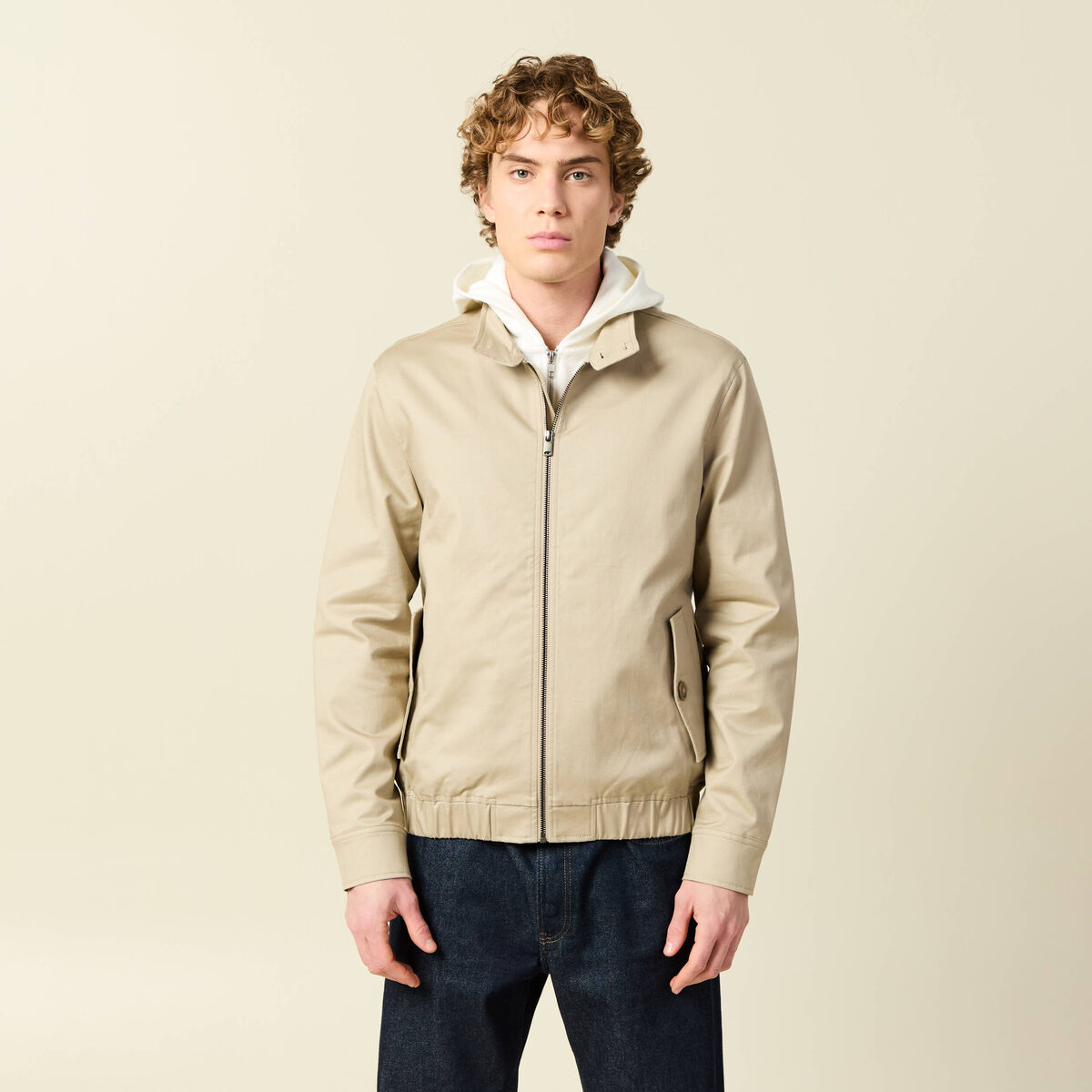Blouson col montant manches longues beige homme
