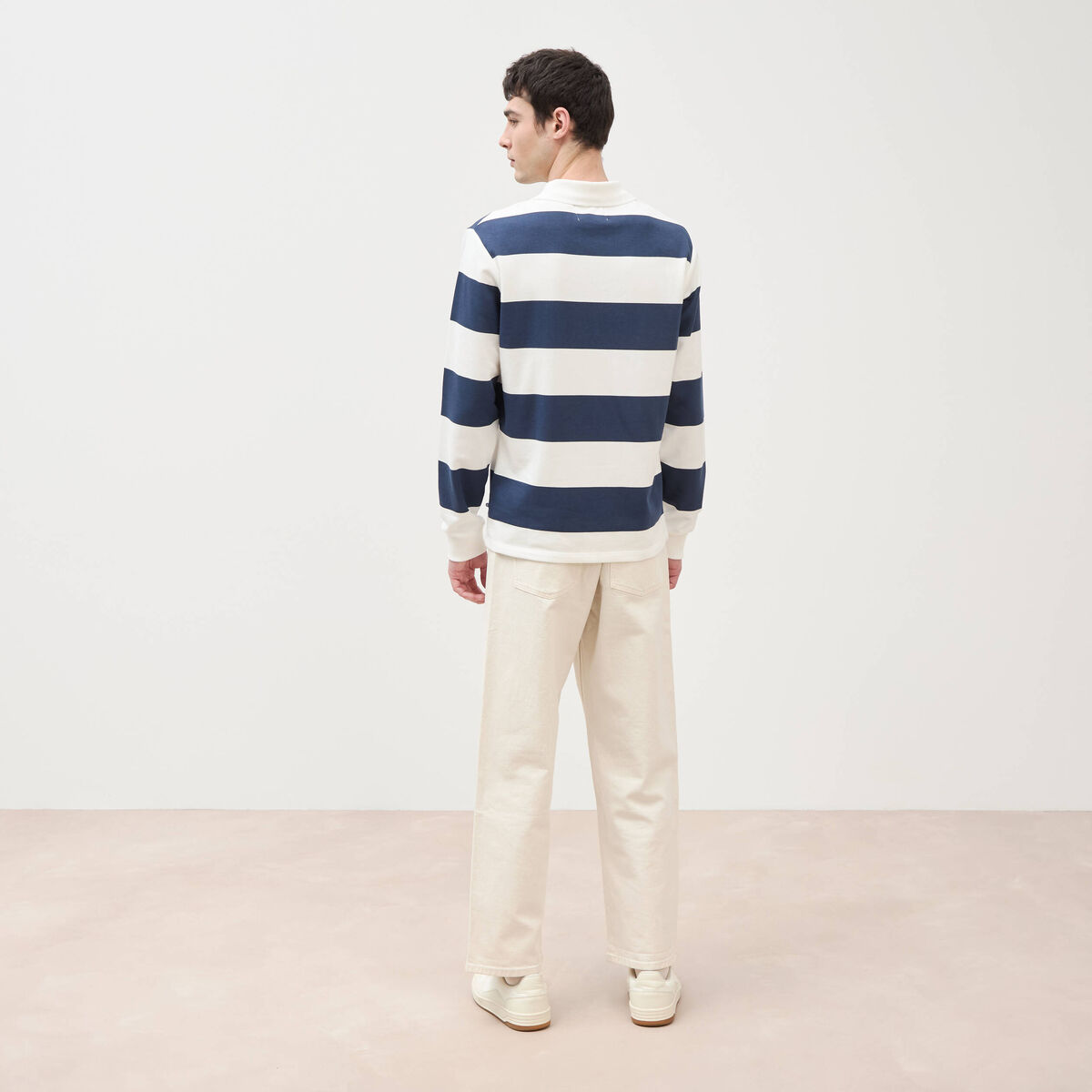 Sweat col polo manches longues bleu marine homme