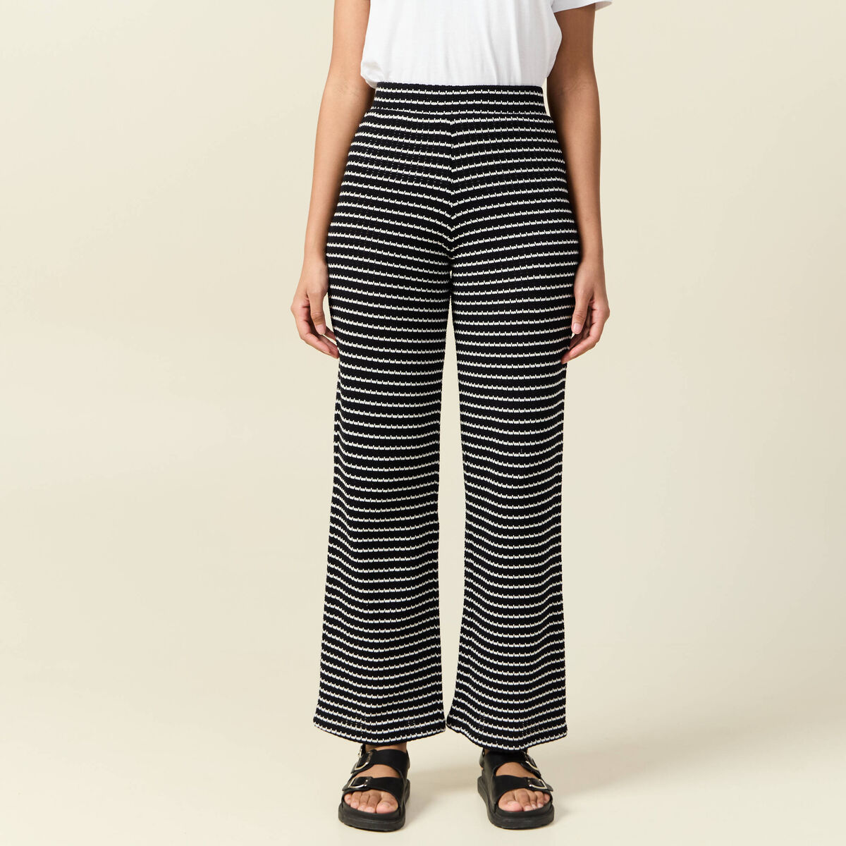 Pantalon large en maille noir femme