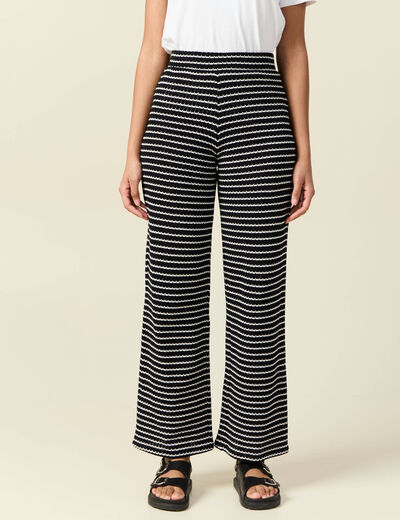 Pantalon large en maille noir femme