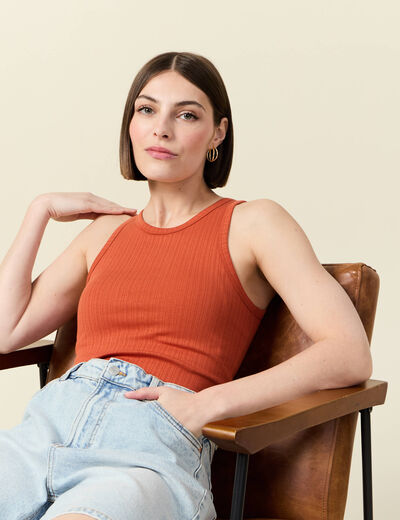 Débardeur 2 en 1 avec brassière intégrée orange foncé femme