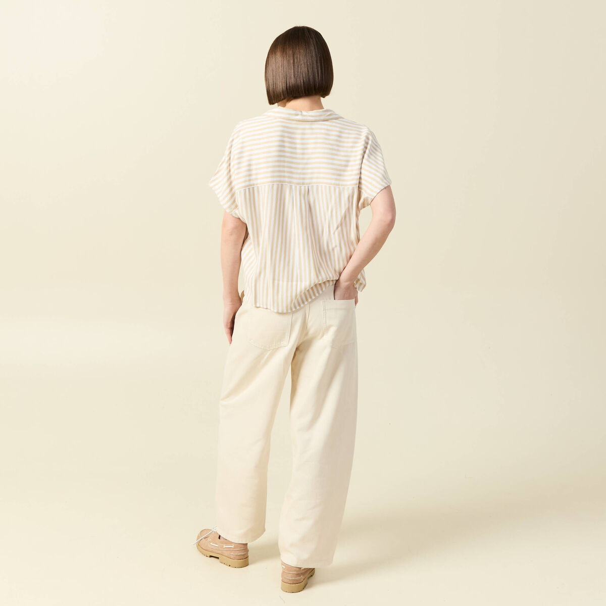 Chemise manches 3/4 beige moyen femme