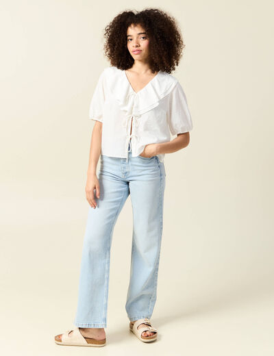 Blouse manches courtes nouée ecru femme