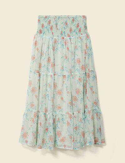 Jupon taille haute doubl&eacute; fluide vert pastel femme