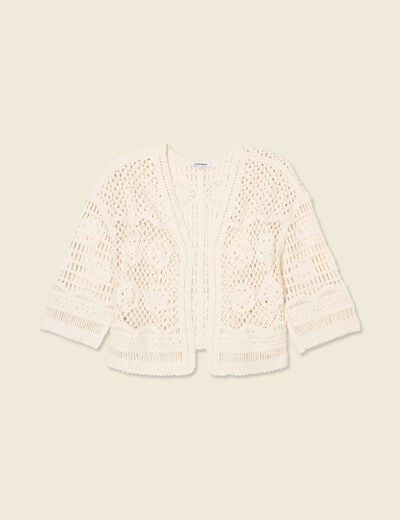 Gilet manches 3/4 ajouré ecru femme