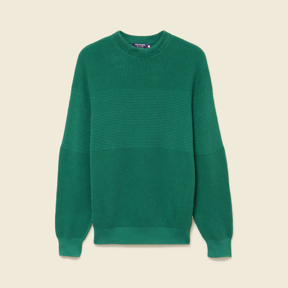 Pull col rond manches longues en coton vert homme