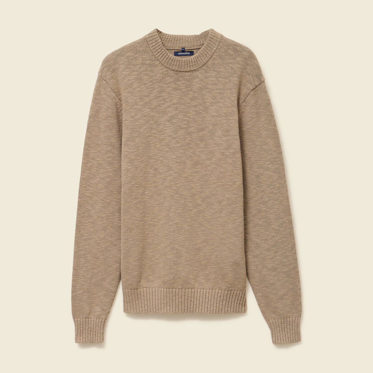 Pull col rond manches longues en coton beige fonce homme