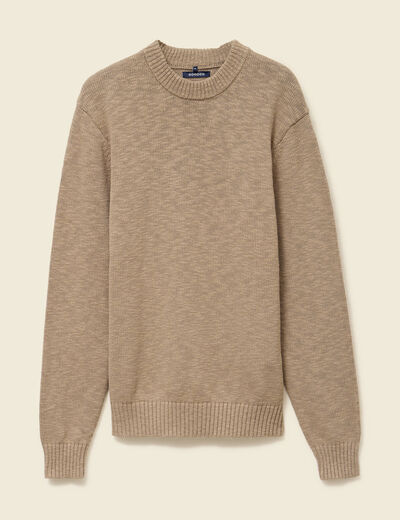 Pull col rond manches longues en coton beige fonce homme