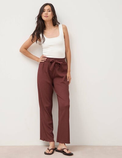 Pantalon loose avec ceinture marron cognac femme
