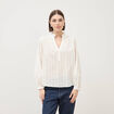 Blouse col mao manches longues en coton ecru femme