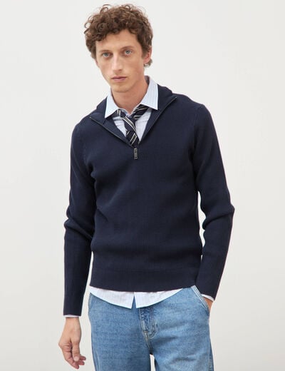 Pull col camionneur bleu marine homme