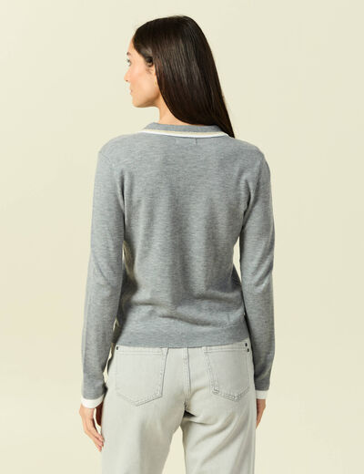 Polo manches longues avec c&oelig;ur brod&eacute; gris clair femme