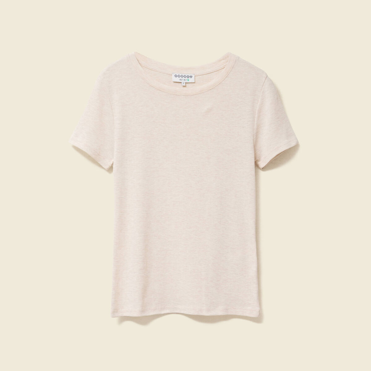 Short cintré manches courtes col rond beige femme
