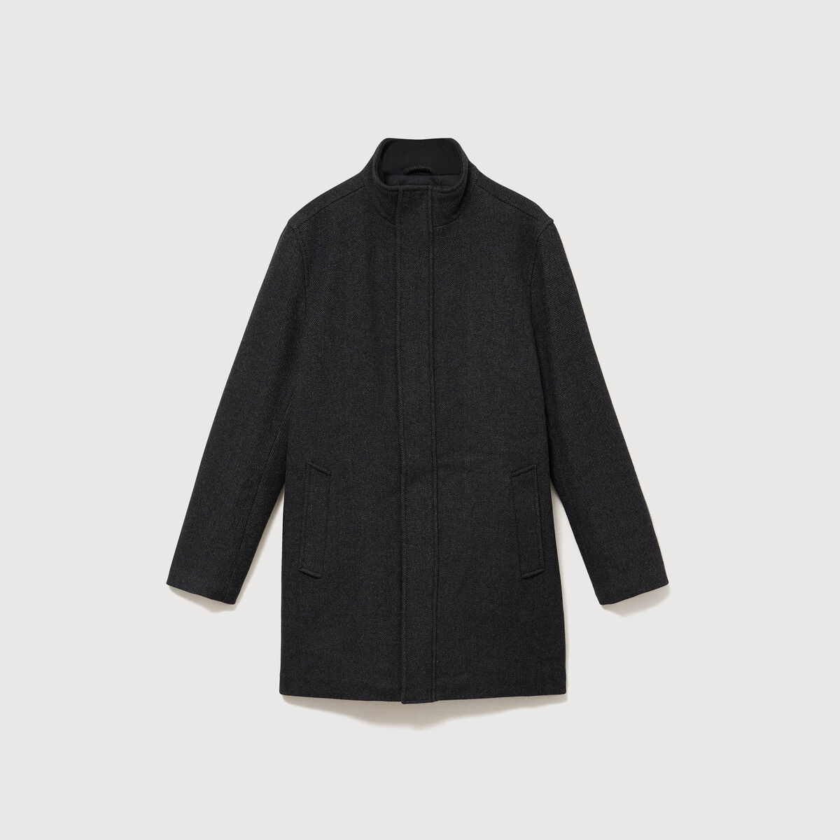 Pardessus droit long col montant noir homme