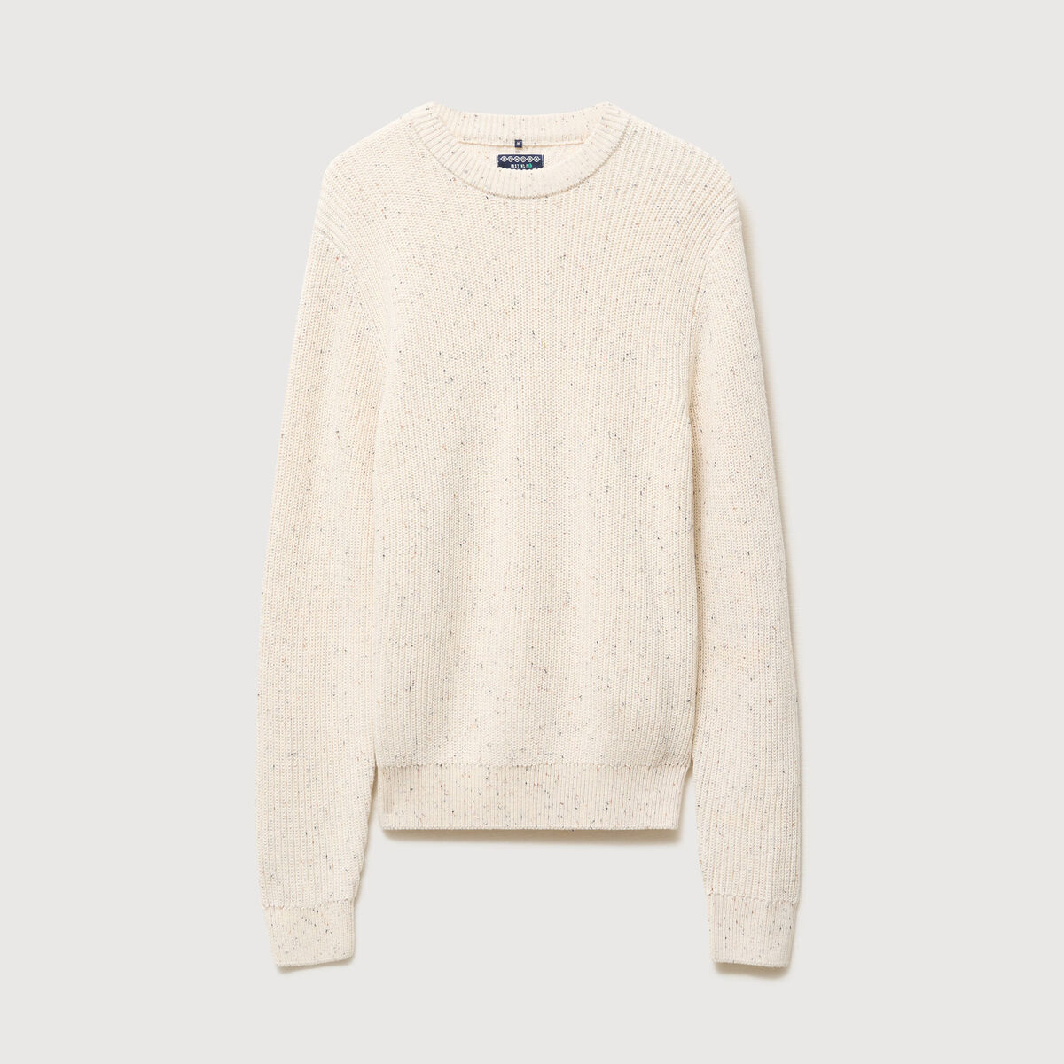 Pull col rond manches longues en coton ecru homme