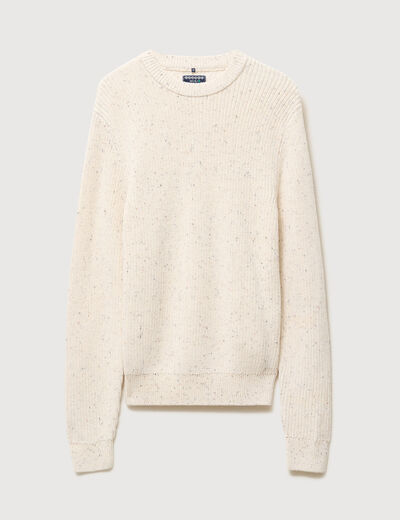 Pull col rond manches longues en coton ecru homme