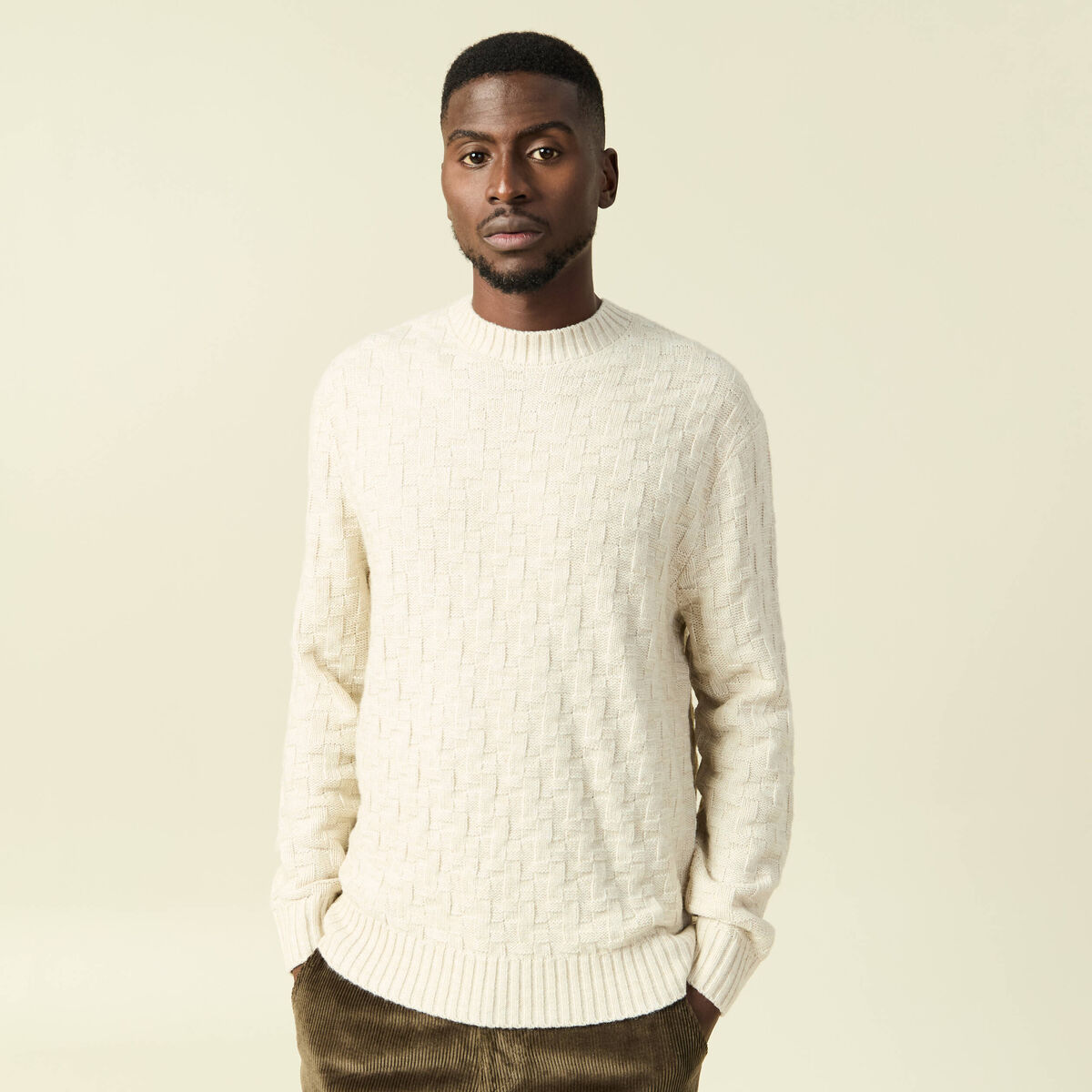 Pull manches longues col rond sable homme