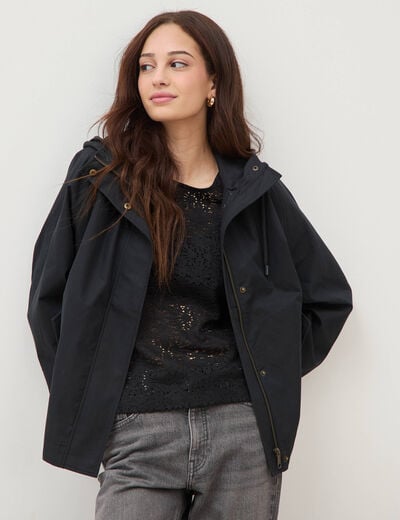 Parka oversize d&eacute;perlante &agrave; capuche noir femme