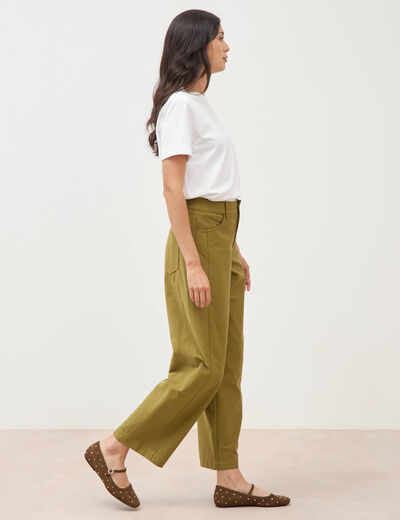 Pantalon coupe regular vert kaki femme