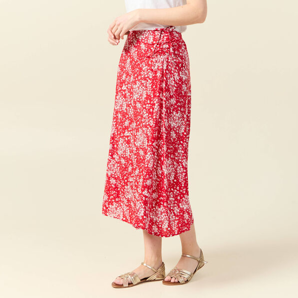 Jupe longue portefeuille rouge femme