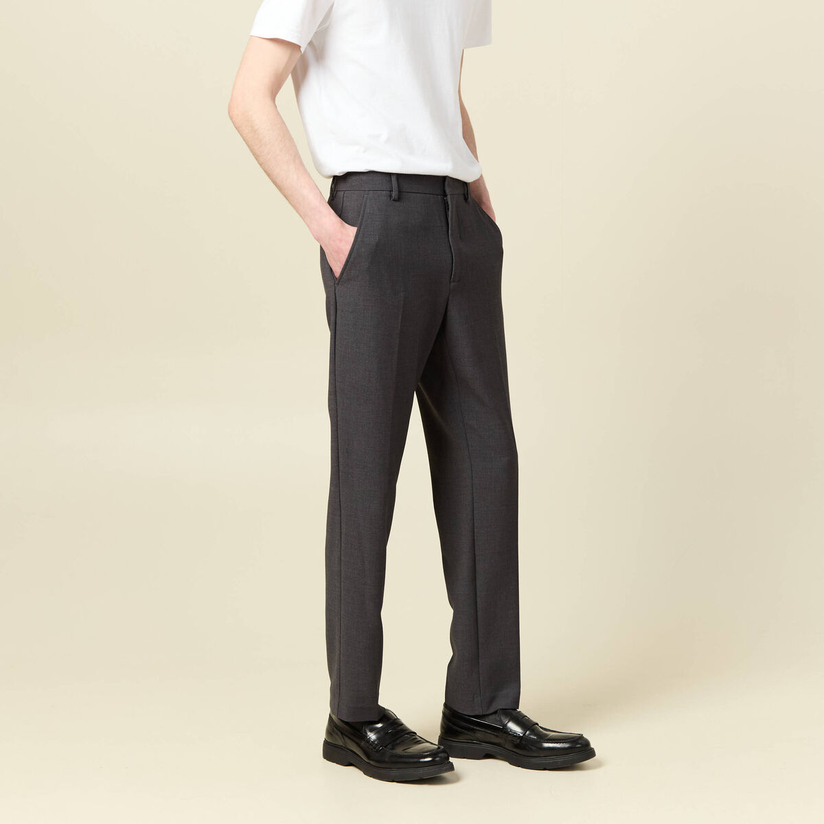 Pantalon slim cigarette gris fonc&eacute; homme