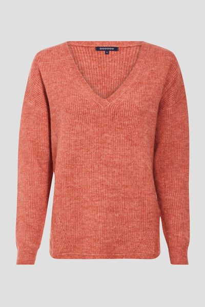 Pull manches longues orange foncé femme