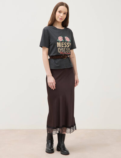 T-shirt droit col rond manches courtes noir femme
