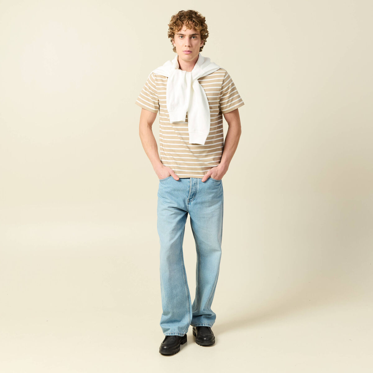 T-shirt en coton manches courtes beige homme