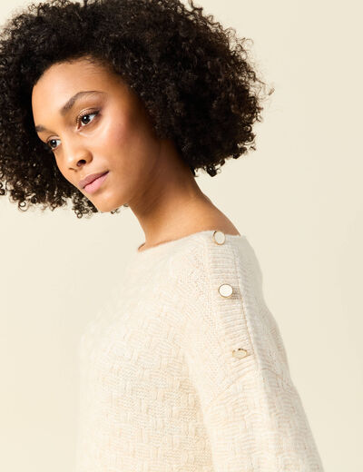Pull manches longues à boutons ecru femme