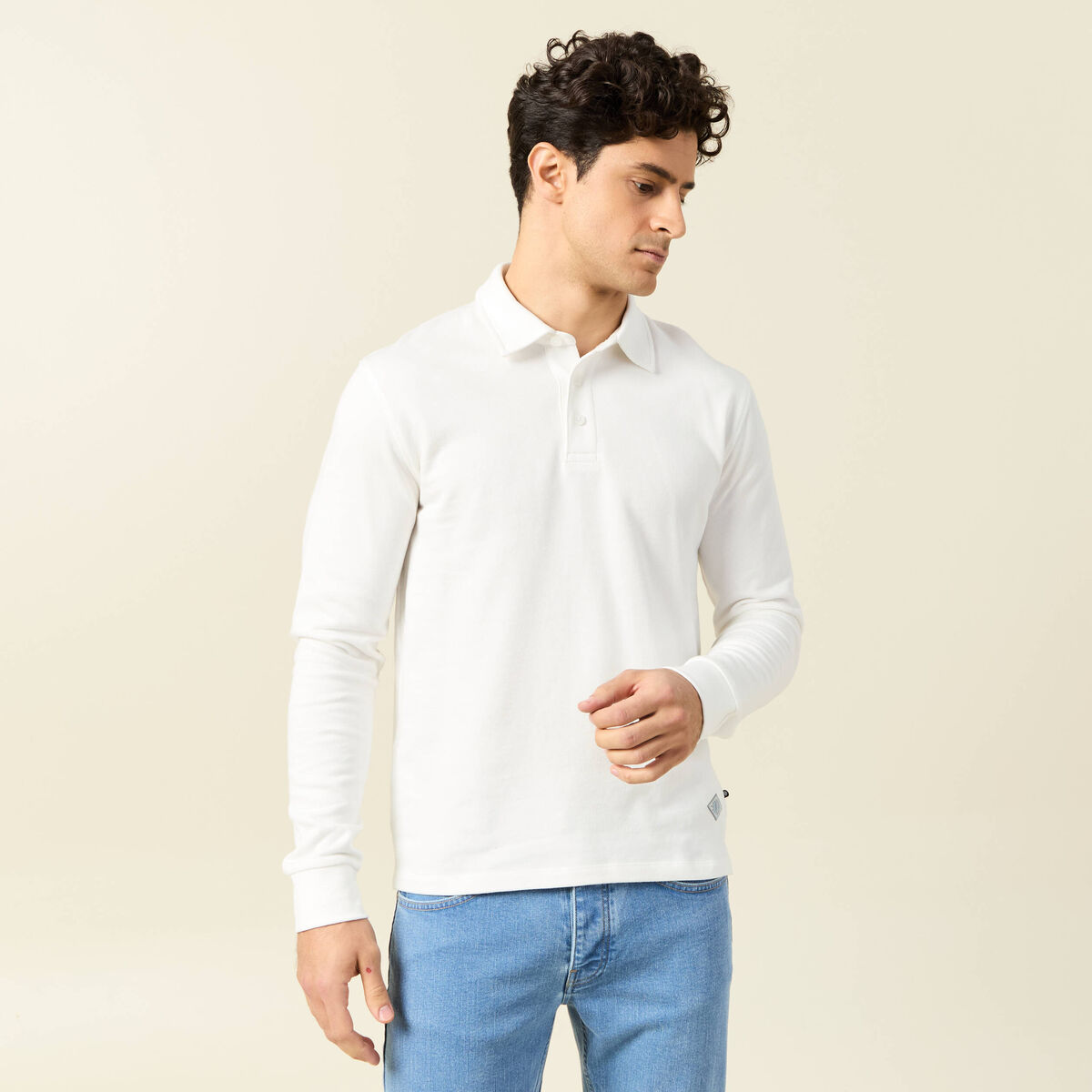 Polo manches longues ecru homme