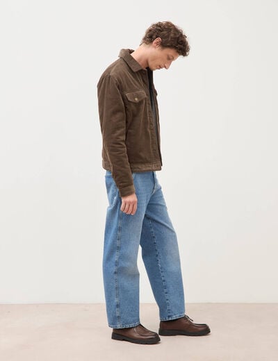 Blouson droit en velours manches longues taupe homme