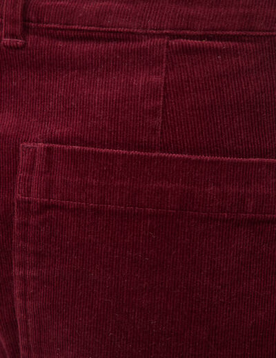 Pantalon flare taille haute en velours bordeaux femme