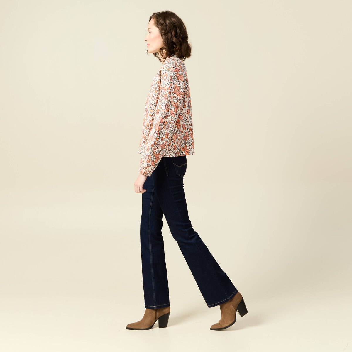 Gilet imprimé manches longues blanc femme