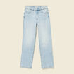 Jeans straight 7/8&egrave;me taille haute denim bleach femme