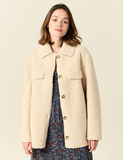 Manteau surchemise droit creme femme