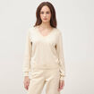 Pull droit col v manches longues creme femme