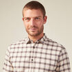 Chemise &agrave; carreaux en coton ecru homme
