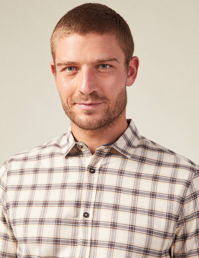 Chemise &agrave; carreaux en coton ecru homme