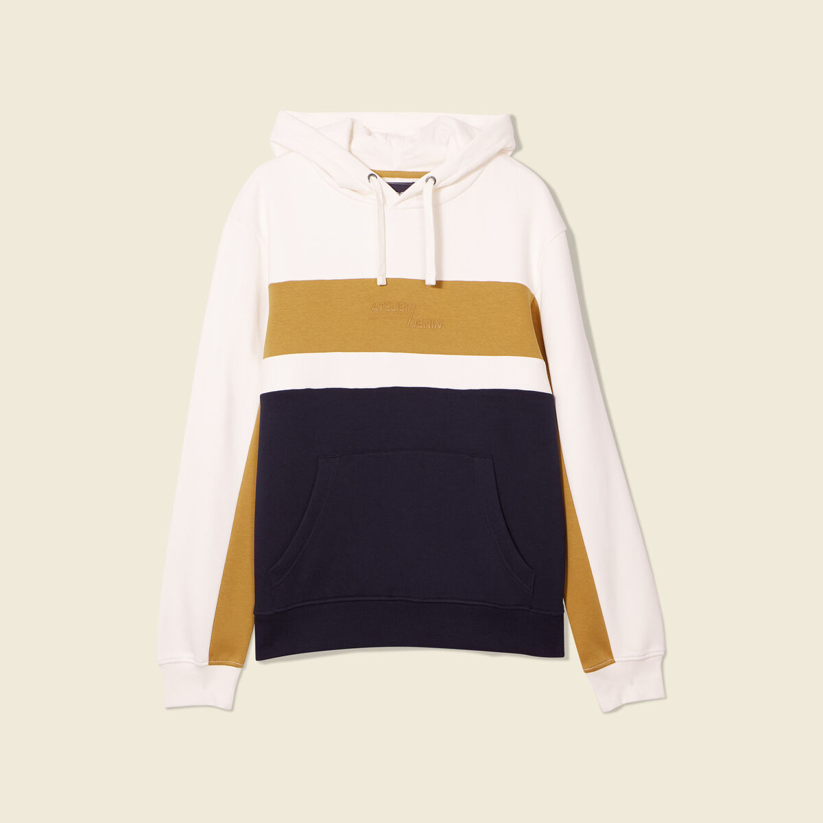 Sweat à capuche 1 poche ecru homme