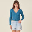 T-shirt manches longues côtelé bleu pétrole femme