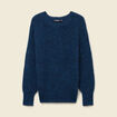 Pull manches longues col rond bleu canard femme